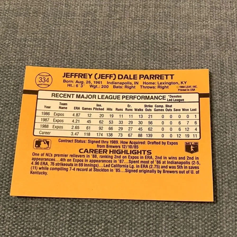 1989 Donruss Montreal Expos Baseball Card Trading Card